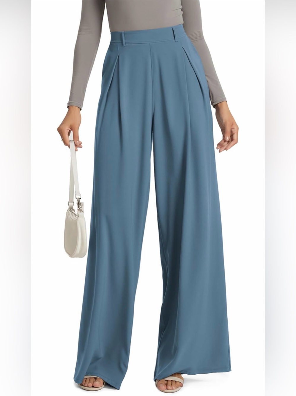 Amazon Women's High-Rise Wide Leg Pleated Pants - Dusty Blue